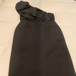 Gianni Bini One Shoulder Bow Black Midi Dress